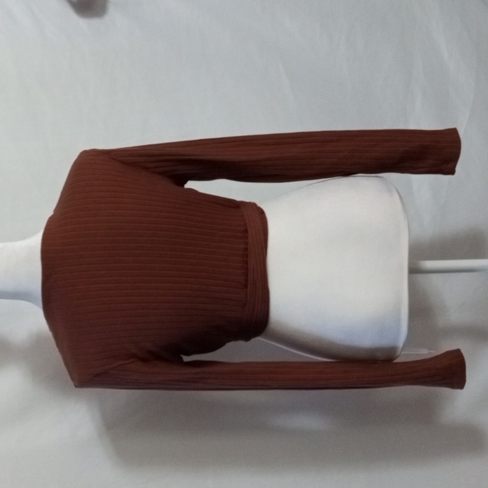 SHEIN Chocolate Ribbed Long Sleeve Wrap Crop Top - Picture 4 of 5